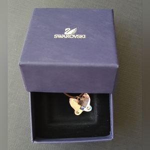 NEW Swarovski Crystal Lavender Butterfly Necklace on Brown Leather Cord